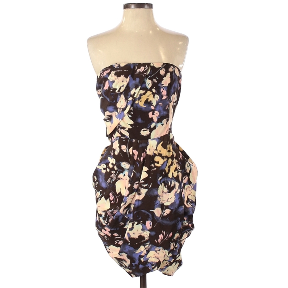 Asos Abstract Floral Strapless Draped Trapeze Cocktail Tulip Style Dress